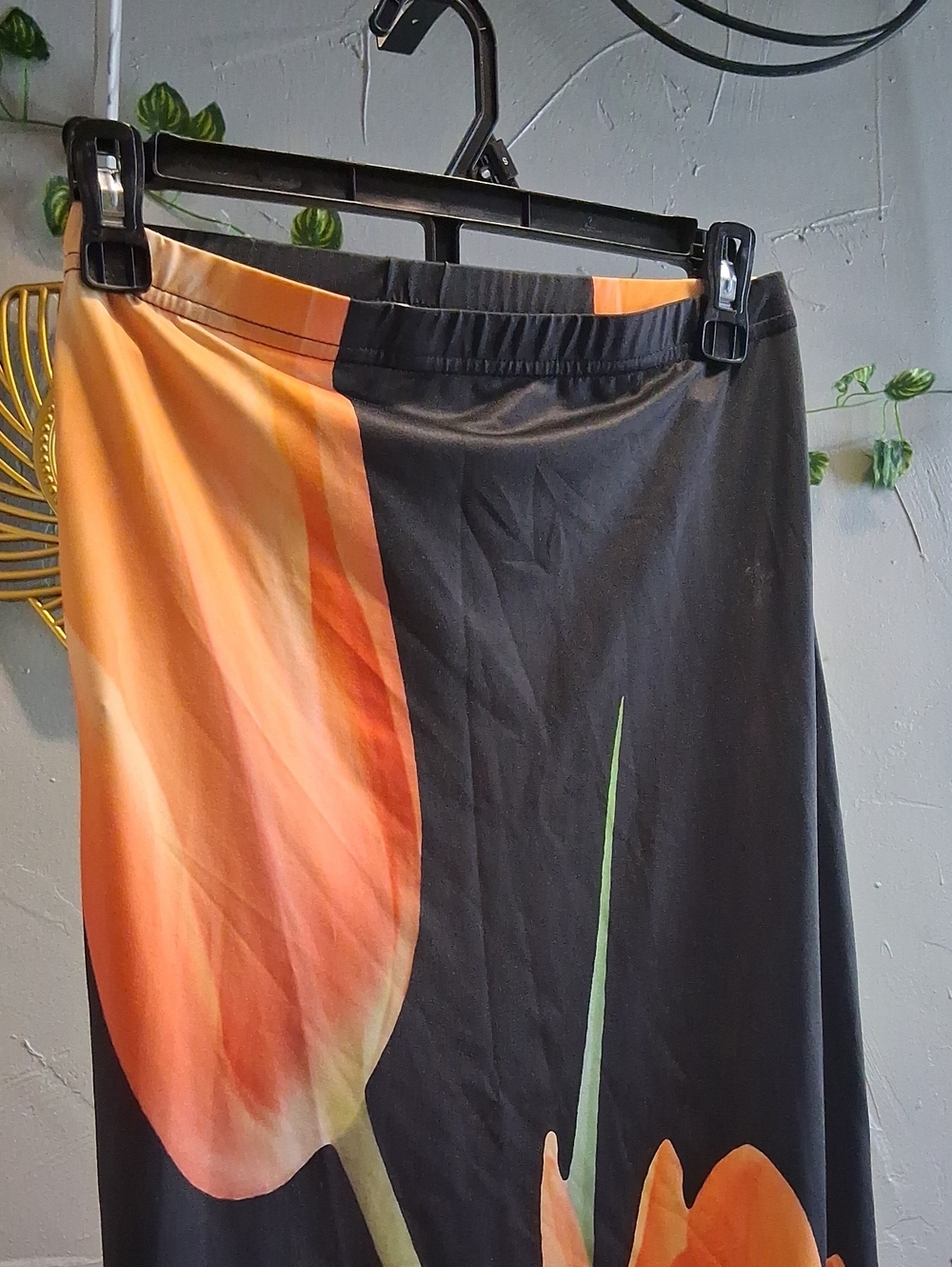 Women's Black Skirt with Orange Floral Print